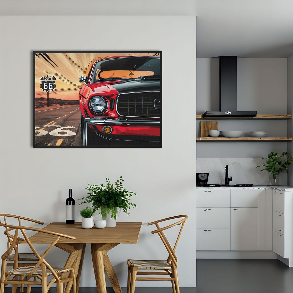 Route 66 Classic Muscle Car Wall Art – 24x36 Inches | Vibrant Framed Landscape Print