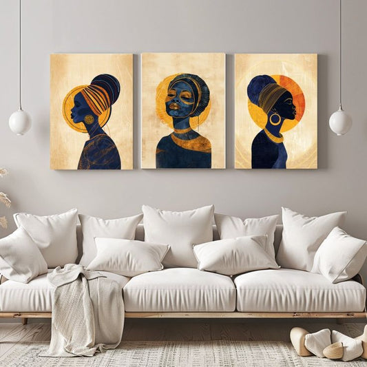 Regal Essence – 3-Piece African Woman Canvas Wall Art (20x30 Inches Each, Custom Sizes Available)